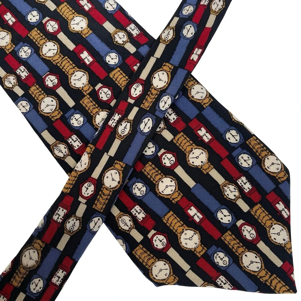 Vintage Vicky Davis‎ New York 100% Silk Tie Necktie Watch Face Novelty Pattern